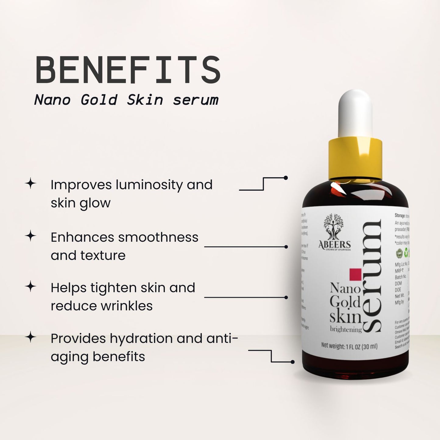 Abeers Nano Gold Skin Brightening Serum (30ml)