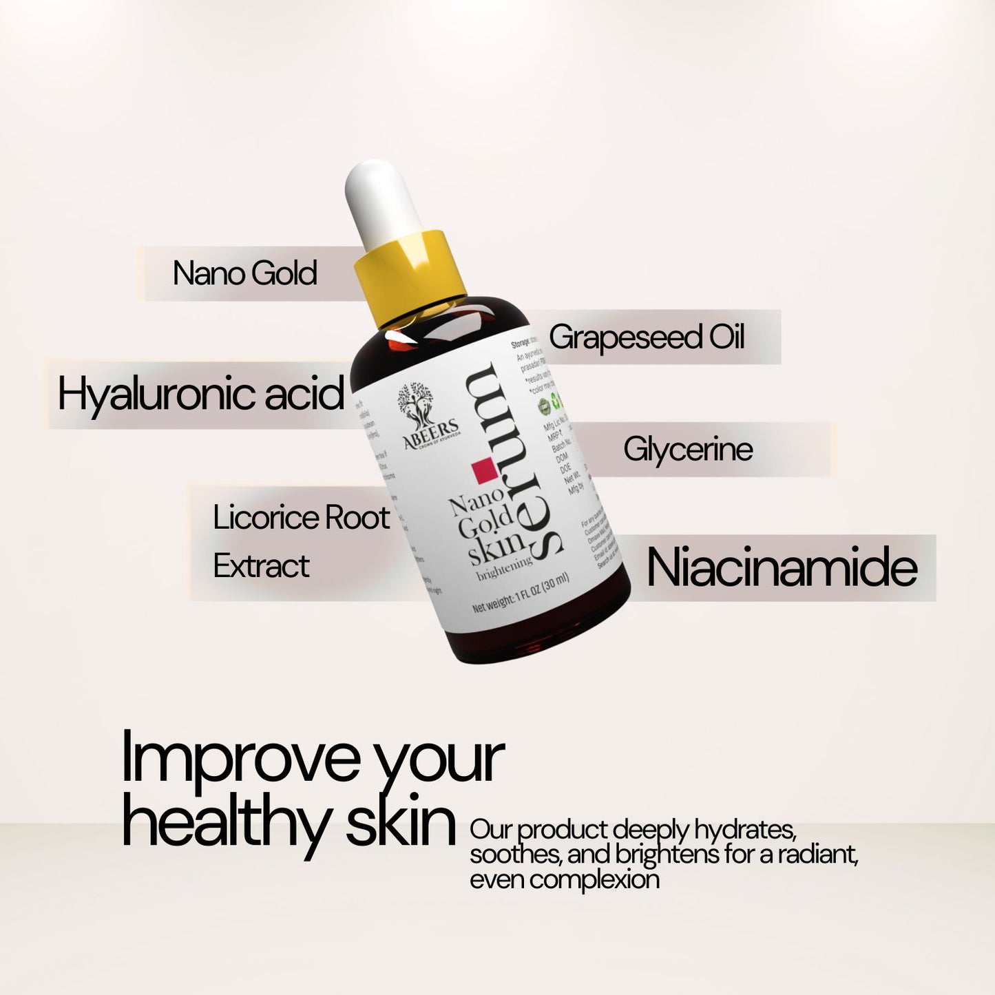 Abeers Nano Gold Skin Brightening Serum (30ml)