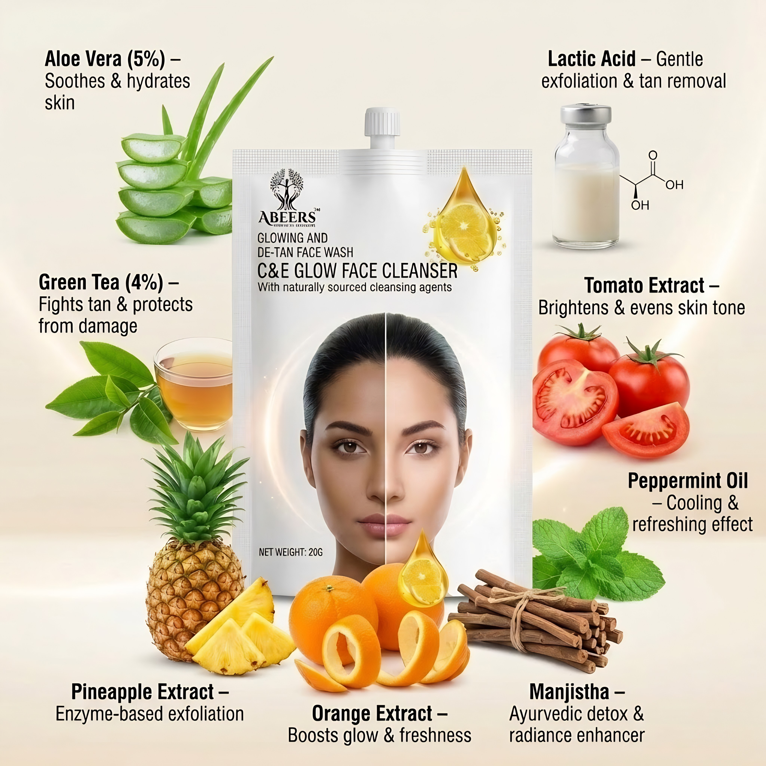 C&E Glow Face Cleanser De-Tan Face Wash
