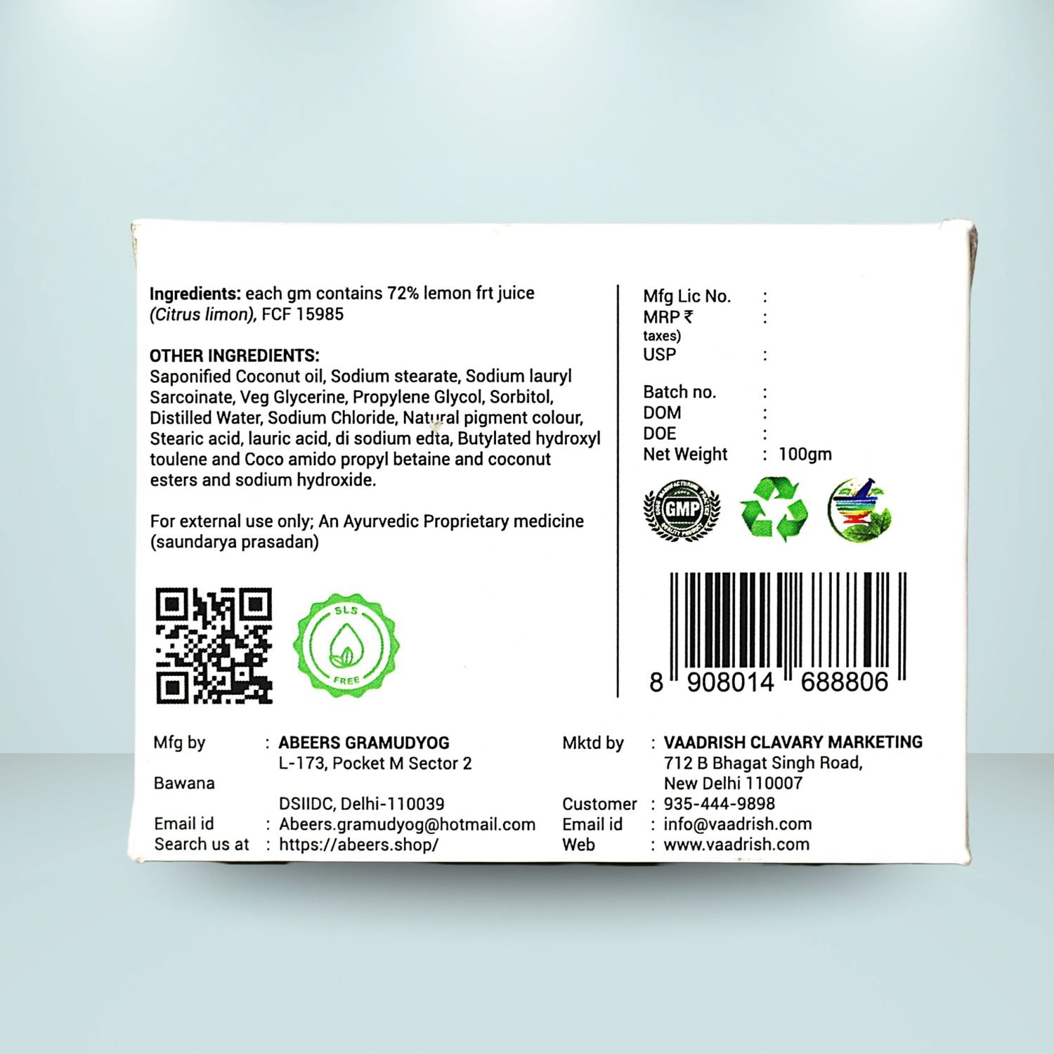 Abeers Handmade Lemon Soap (100g)