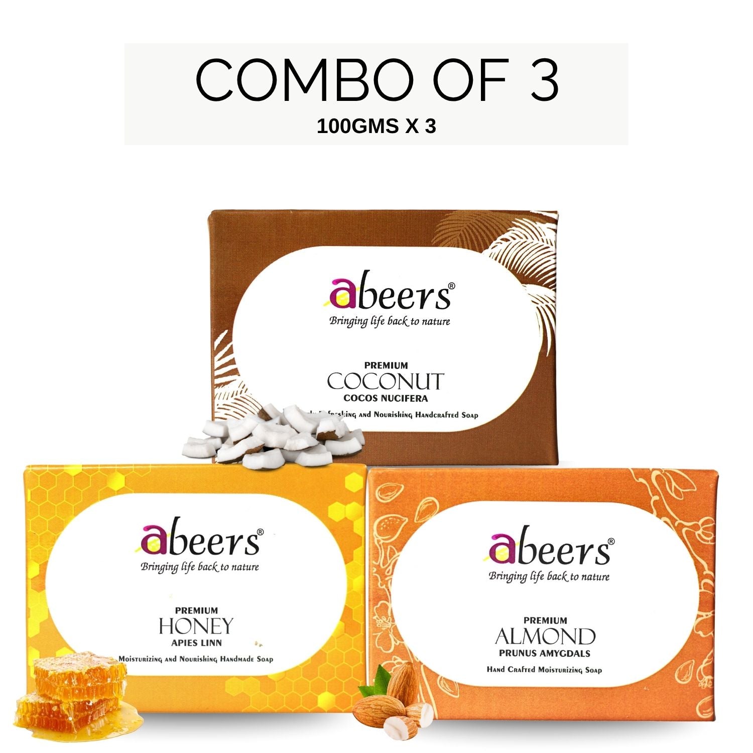 Abeers Cold Processed Soap Combo – Almond, Honey & Coconut (3 x 100g)