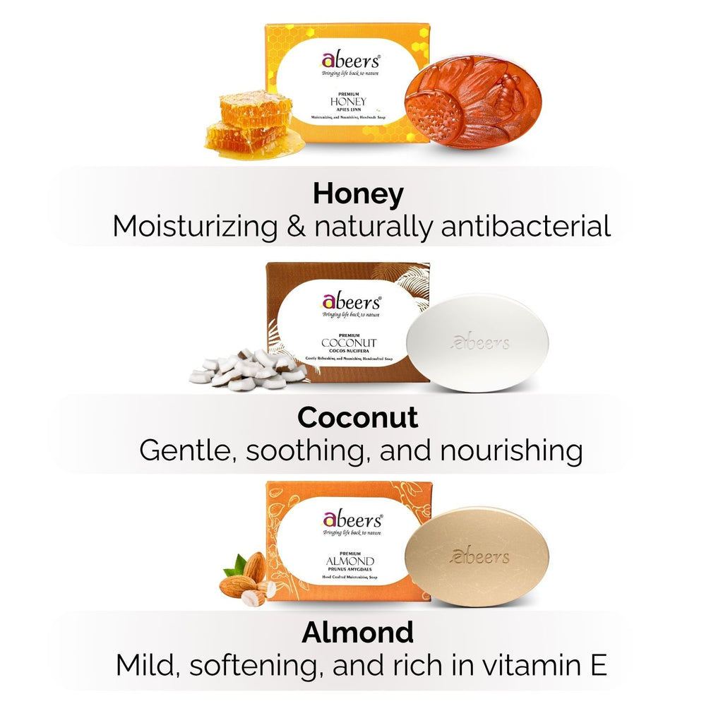 Abeers Cold Processed Soap Combo – Almond, Honey & Coconut (3 x 100g)