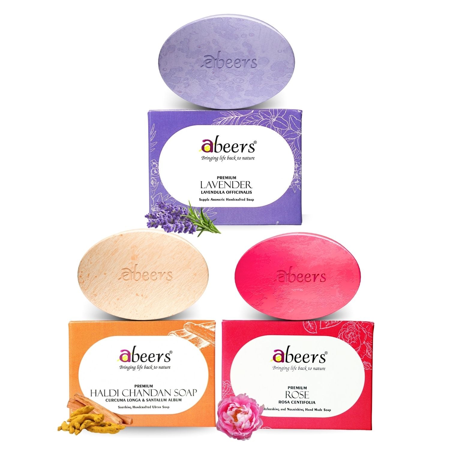 Abeers Cold Process Soap Set – Rose, Lavender & Haldi Chandan (3 x 100g)