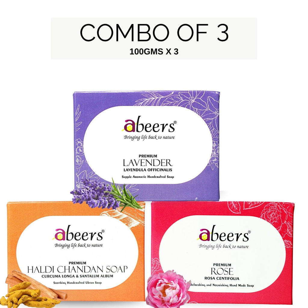 Abeers Cold Process Soap Set – Rose, Lavender & Haldi Chandan (3 x 100g)