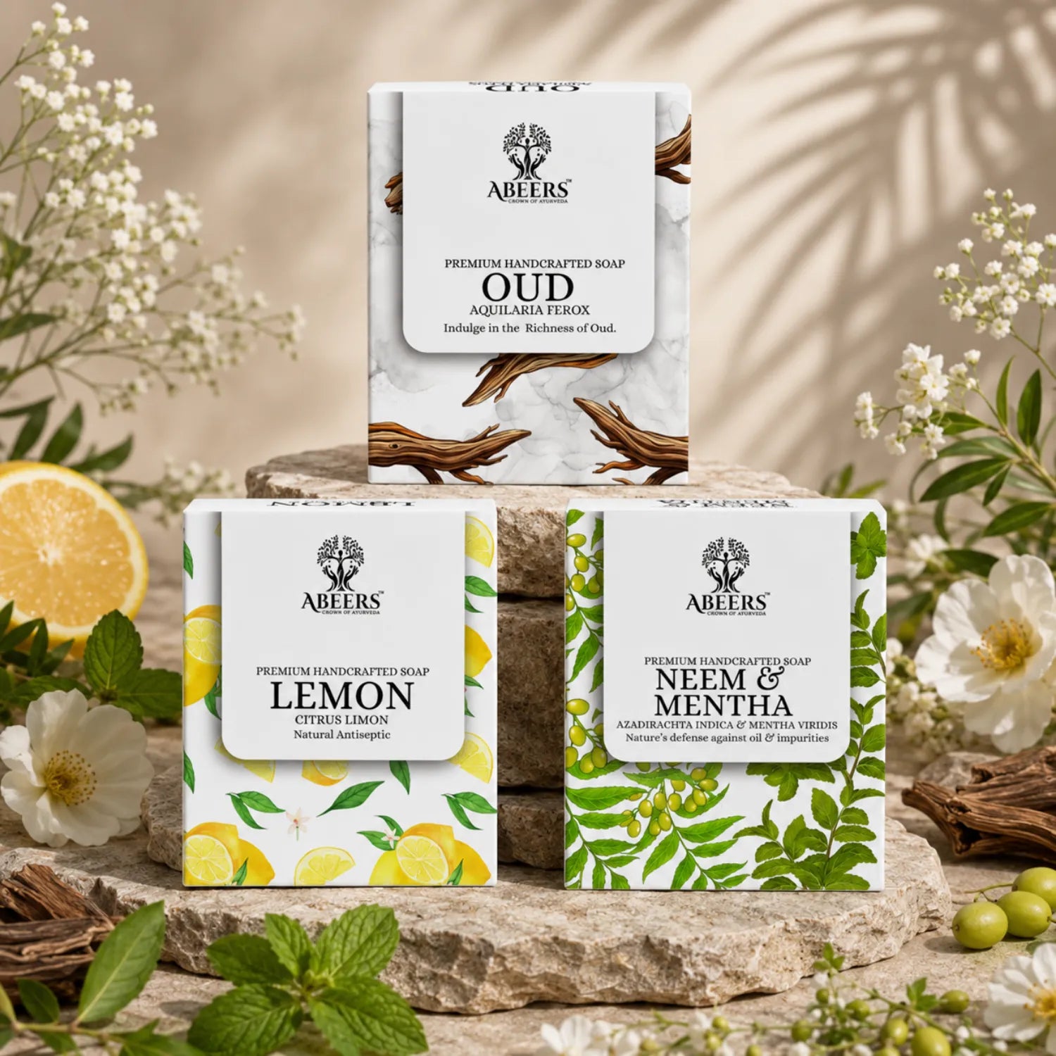 Cold Processed Soap Combo – Lemon, Oud & Neem Mentha (3 x 100g)