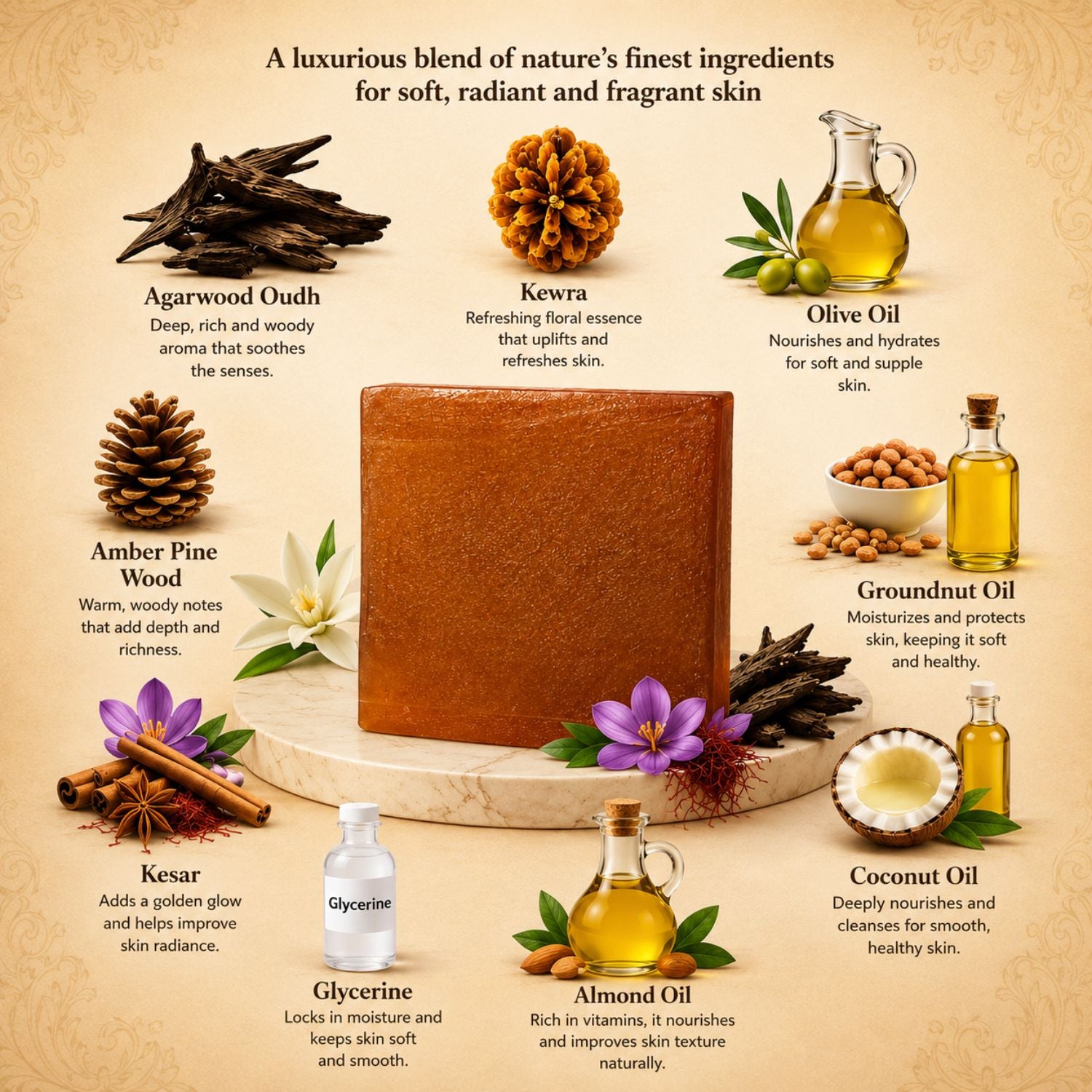 Oud Kesar Kewda Handmade Soap (125g)