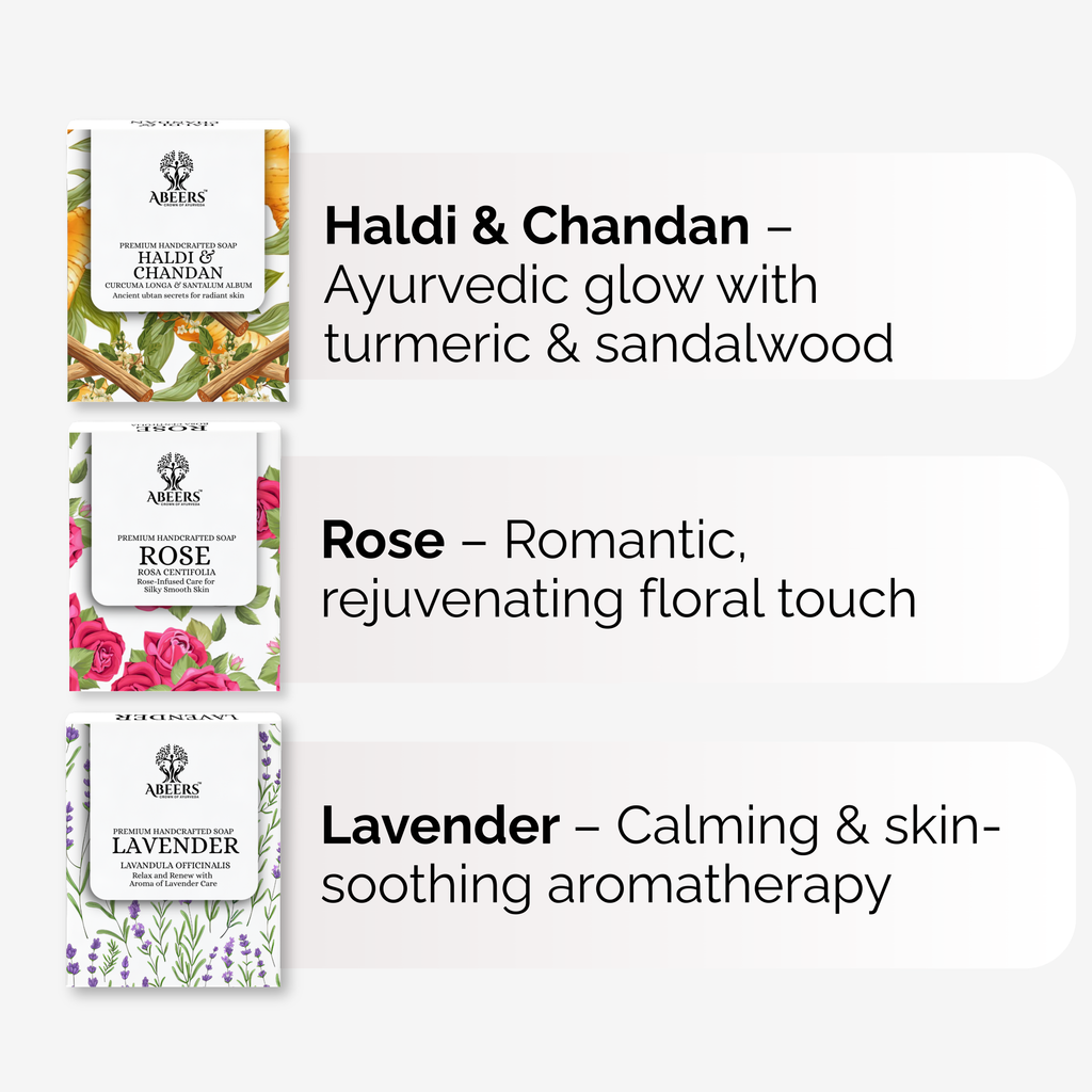Cold Process Soap Set – Rose, Lavender & Haldi Chandan (3 x 100g)