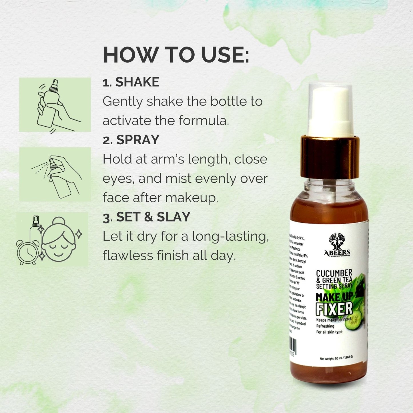 Abeers Cucumber & Green Tea Makeup Setting Spray (50ml)