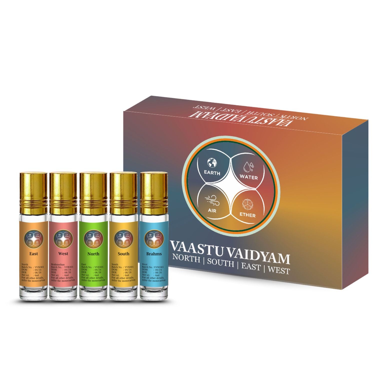 Vaastu Vaidyam Essential Oil Roll-Ons 30ml (5 x 6ml)